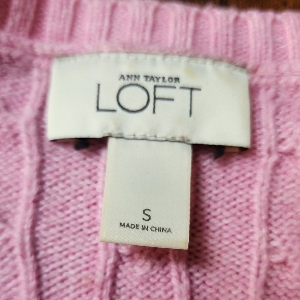 LOFT | 2 Pack Pointelle V-Neck Knit Rabbit Hair Sweaters Pink Blue Bundle | S - Picture 6 of 11